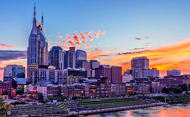 Downtown Nashville at Dusk from Pedestrian Brige